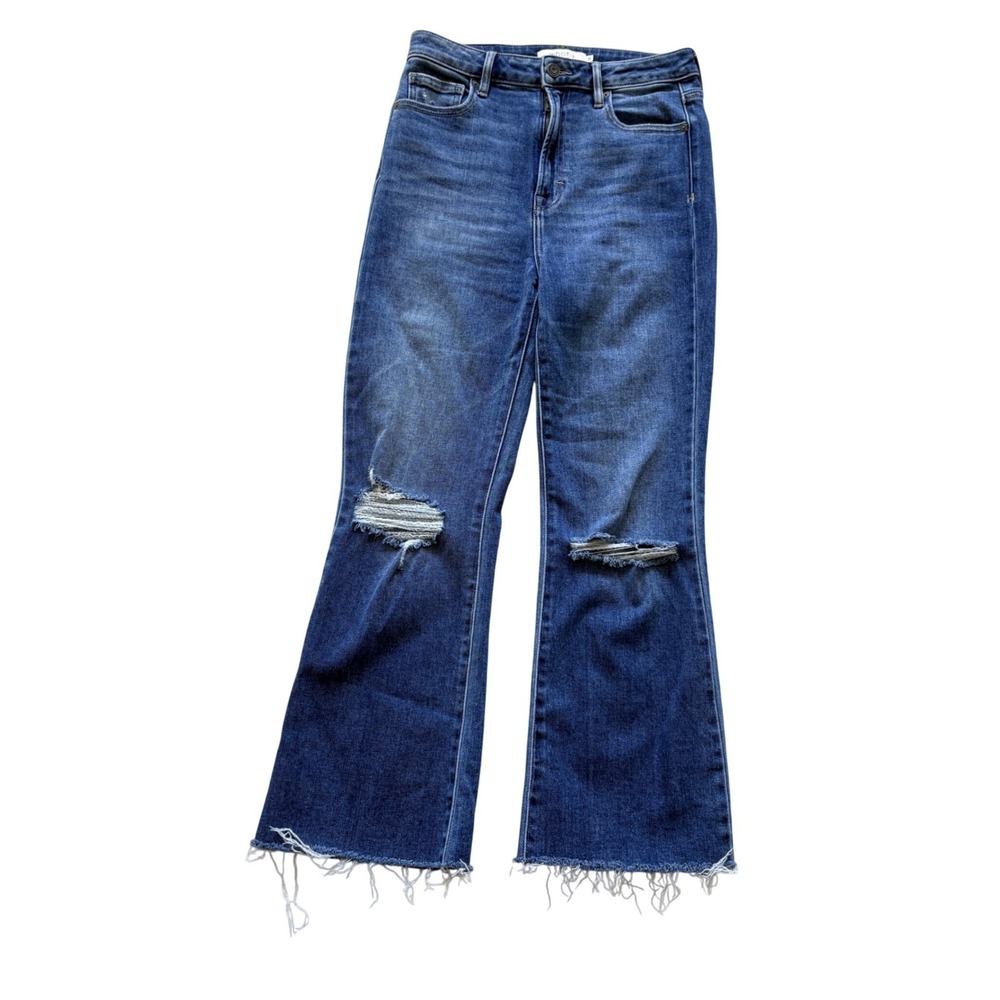 Hidden Jeans Distressed High Rise Flare Womens 27 Medium Wash Raw Hem Denim